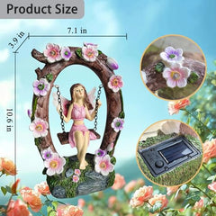 VEEKI Garden Statue Outdoor, Cute Solar Fairy Statue Resin Figurine Lights Outdoor Waterproof, Outdoor Decor Sculpture for Garden Yard Patio Lawn, Fairy Gifts for Mom Grandma Women