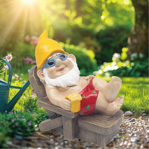 Lesser & Pavey Naughty Gnome Sunbather 8" Gnomes Behaving Badly Figurines Statues For Home Decor | Ideal Ornaments Friendship Gifts For Women & Men | Lovely Table Centerpiece & Living Room Accessories