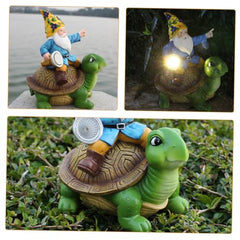 Happyyami Cartoon Solar Gnome Lamp Ornament Solar-Powered Resin Garden Decor for Outdoor Use and Weather-Resistant Unique Decoration for Home and Lawn