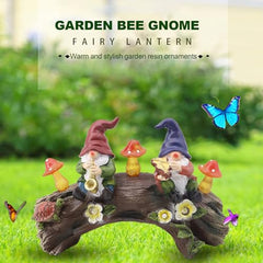 Gnome Garden Statue with Solar Light, Resin Garden Gnomes with Mushroom Design, Miniature Yard Art Figurines for Outdoor Patio, Lawn Ornaments and Solar Garden Light Decorations