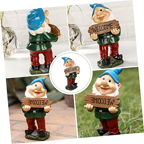 Happyyami Gnome Welcome Sign Garden Decor Resin Waterproof Gnome Ornament Unique Dwarf Sculpture