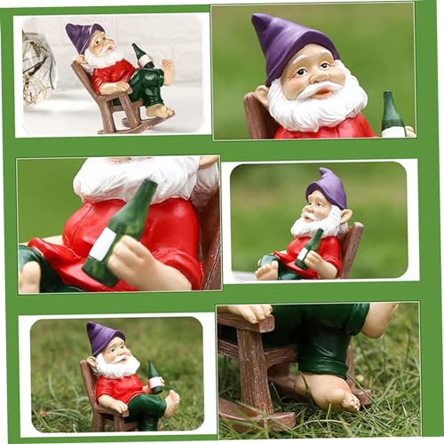 MOUNTTU Funny Garden Gnomes Decoration Statue Resin Rocking Chair Dwarf Ornament Mini Garden Gnome Statue Ornaments