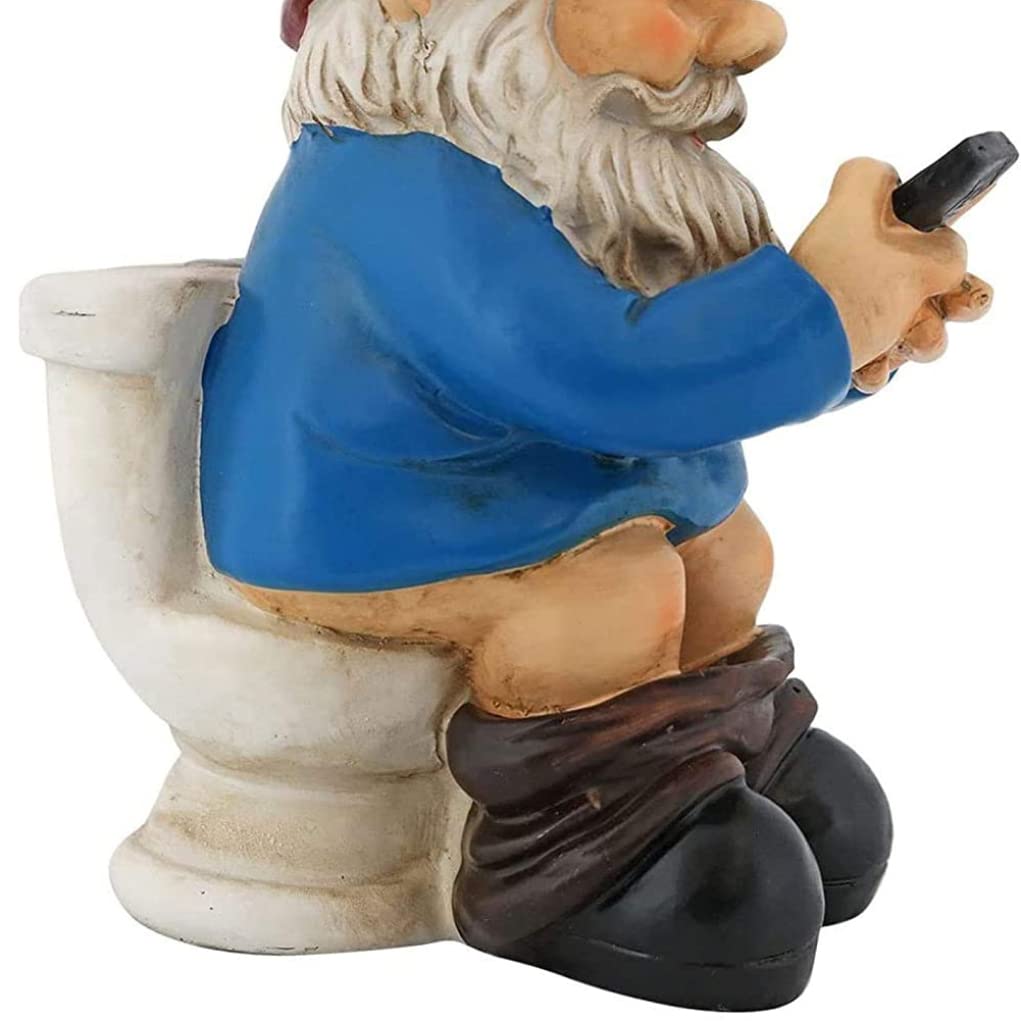 Funny Garden Gnome Ornament, Naughty Garden Gnome on a Toilet Garden Gnome Figurine Funny Gnomes Set for Yard Lawn,Garden Sculptures Statues
