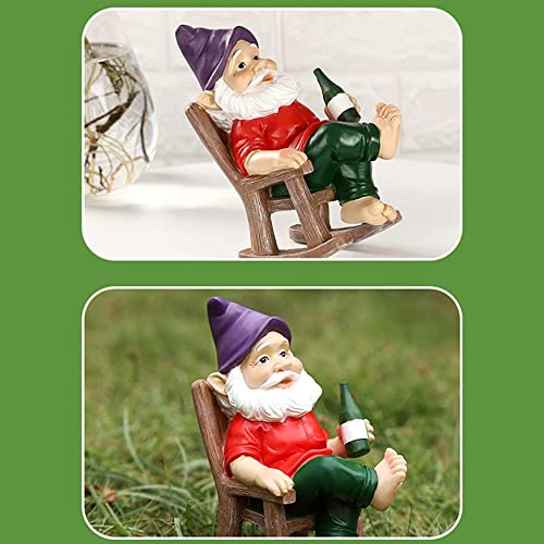 MOUNTTU Funny Garden Gnomes Decoration Statue Resin Rocking Chair Dwarf Ornament Mini Garden Gnome Statue Ornaments