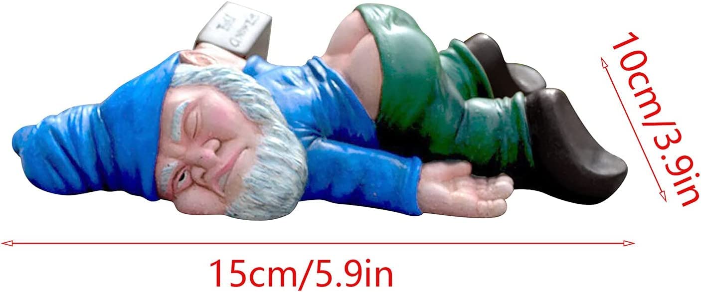 Funny Drunk Dwarf Statue Resin Garden Gnome Decoration for Outdoor Patio Yard Lawn Park Miniature Creative Ornament Elf Crafts Naughty Figurine Collection Farmhouse Decor Gift (Blue)