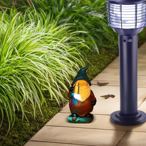 Solar Garden Gnome Statue, Weather-Resistant Lawn Gnome with LED Light, Whimsical Outdoor Decoration for Patio, Yard, Holiday Displays, Tabletop Centerpiece, 12.5x10x19cm