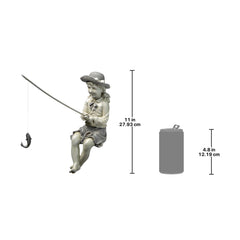 Design Toscano EU9305 Big Catch Fisherwoman Girl Fishing Garden Statue, 28 cm, Polyresin, Two Tone Stone