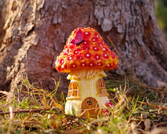 MeritMode Fairy Garden House Mushroom with Solar LED Light - Resin Fairy Garden Accessories, Waterproof Outdoor Light Statue Tiny House, Perfect for Lawn, Balcony, Yard Decor, 7" H