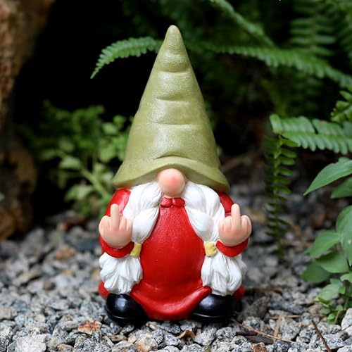 Middle Finger Female Gnome Statue 7.8in， Naughty Garden Gnome Statue Decoration and Lawn Ornament - Funny Garden Gnomes for Outdoor or Home Decor