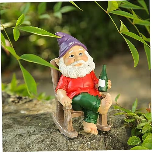 MOUNTTU Funny Garden Gnomes Decoration Statue Resin Rocking Chair Dwarf Ornament Mini Garden Gnome Statue Ornaments