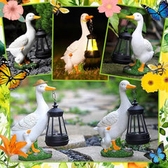 Garden Duck Statues Decor, Solar Waterproof 8" Mini White Ducks Sculpture with LED Lights Funny Garden Outdoor ECreative Duck Sculpture Decoration for Lawn Porch Yard Patio