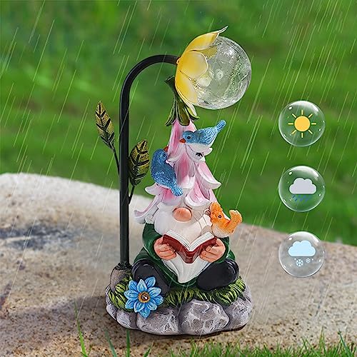 Garden Gnomes, Garden Gnomes for Outdoors, Solar Garden Gnome Resin Funny Garden Gnome Weatherproof Figure with LED Solar Lantern Gnome Garden Figures, Garden Lights for Patio, Lawn, Yard, Decor 25 cm
