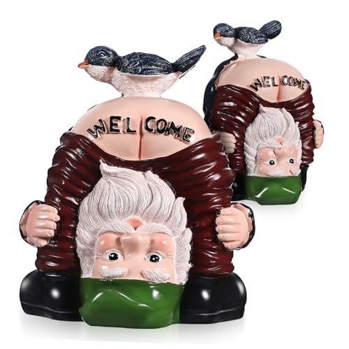 Cabilock 2pcs Funny Garden Gnomes Statues Resin Welcome Decorations for Home Cute Inverted Gnome Figurines for Outdoor Patio Unique Idea