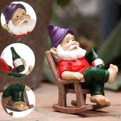 Xoeryoy Funny Garden Gnomes Decoration Statue Resin Rocking Chair Dwarf Ornament Mini Garden Gnome Statue Ornaments
