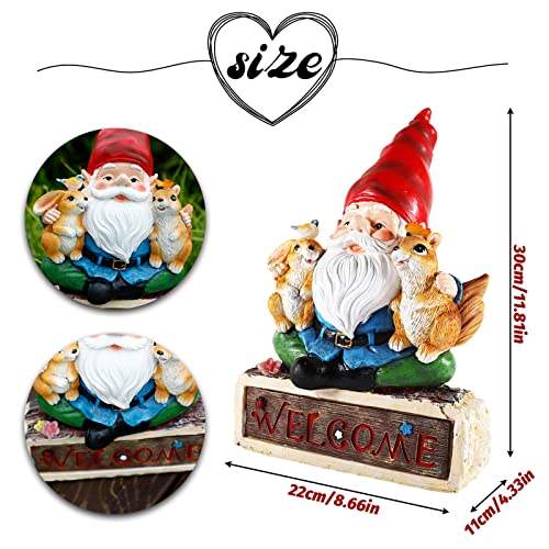 Outdoor Garden Gnome Ornaments with Solar Lights Funny Garden Gnomes Outdoor Statue for Patio Lawn Home Yard Decorations (with Solar Lights)