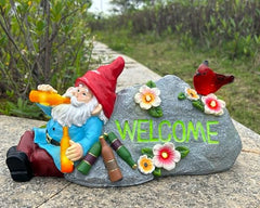 Elegondrar Funny Garden Gnomes Statue with Welcome, Solar Outdoor Gnomes Decorations for Yard, Patio, Lawn, Fathers Day Birthday Housewaming Gifts for Dad, Men, Husband, Grandpa, 11.8 Inch, Resin