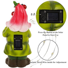 Joliyoou Solar Garden Statue Outdoor Decor, 10.2" H Resin Gnome with Watering Can & Solar Fairy Lights, Waterproof Standing Gnome Figurine for Lawn Yard Pathway Patio Front Door Decoration