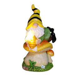 Solar Gnome Figure, Garden Solar Gnome Statue, Decorative Solar Gnome Garden Sculpture, Mounted Solar Gnome with LED Light, Outdoor Solar Gnome Statue with Lights, Solar Garden Gnome