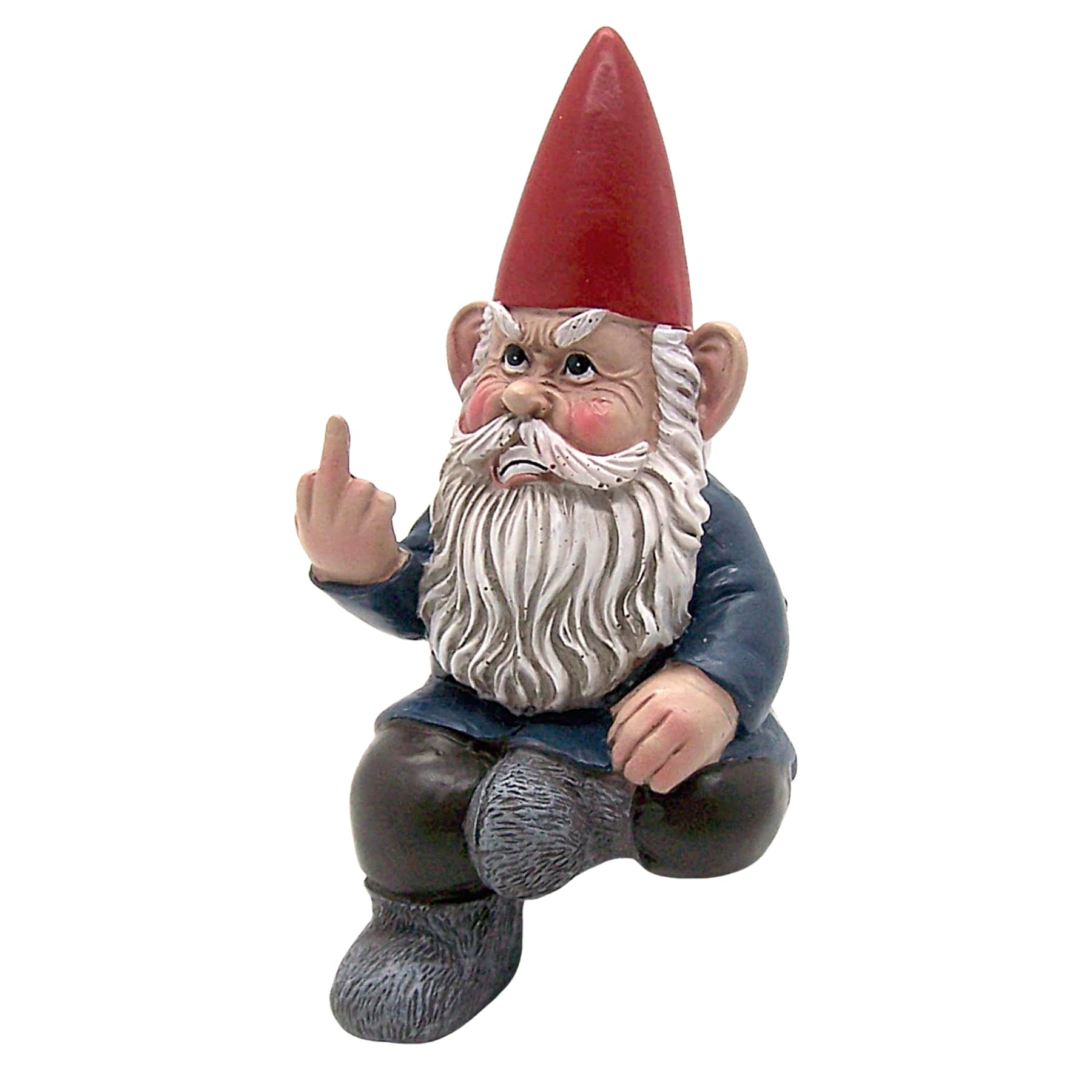 Angry Garden Gnome with Middle Finger, Shelf Sitting Figurine, Naughty Décor, Funny Gift, 7.15 Inches