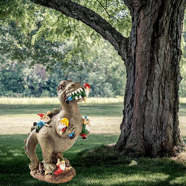 Dinosaur Food Gnomes Garden Statues, Garden Dinosaur Statue, Funny Gnomes Resin Statue Sculpture, Happy Garden Gnome Decoration Garden Sculpture, Outdoor Yard Art Decoration Lawn Decoration (L)