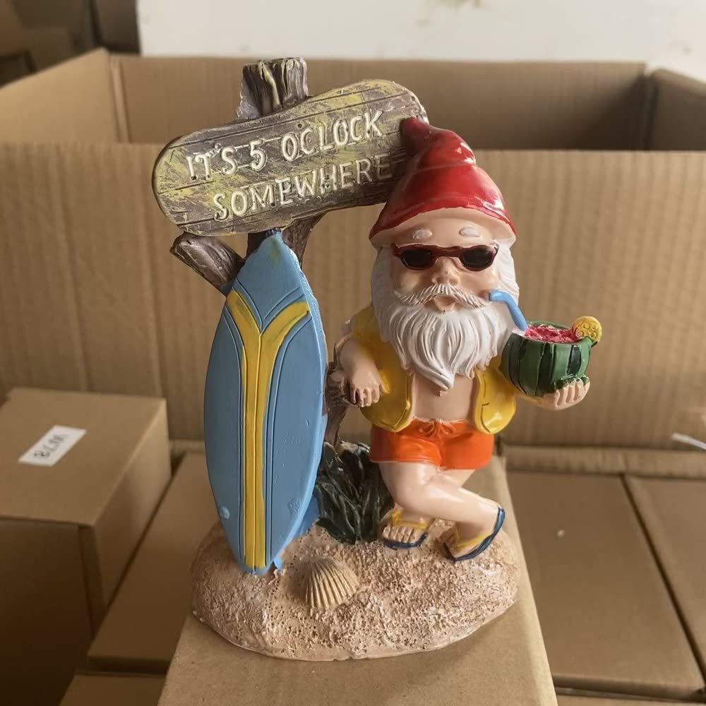 NIYEYE Garden Gnomes for Outdoor Use Funny Cool Surfing Garden GNOME Weatherproof Made of Resin Decorative Figurine
