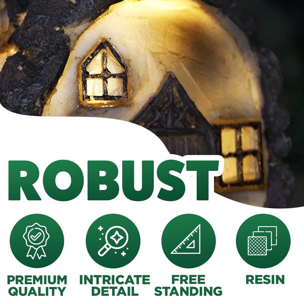 garden mile Solar Powered Light Up Log Fairy House Garden Solar Lighting Indoor Outdoor Ornament Wood Effect Resin Decoration - solar lights outdoor garden