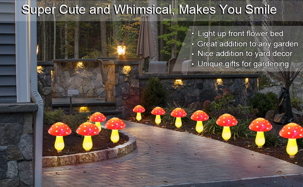 Homeleo 8 Pack Red Mushroom Solar Lights for Outdoor Garden Decor, Waterproof Solar Powered Fairy Ornaments for Yard Fence Lawn Pathway Landscape Lighting Thanksgiving Halloween Christmas Decorations