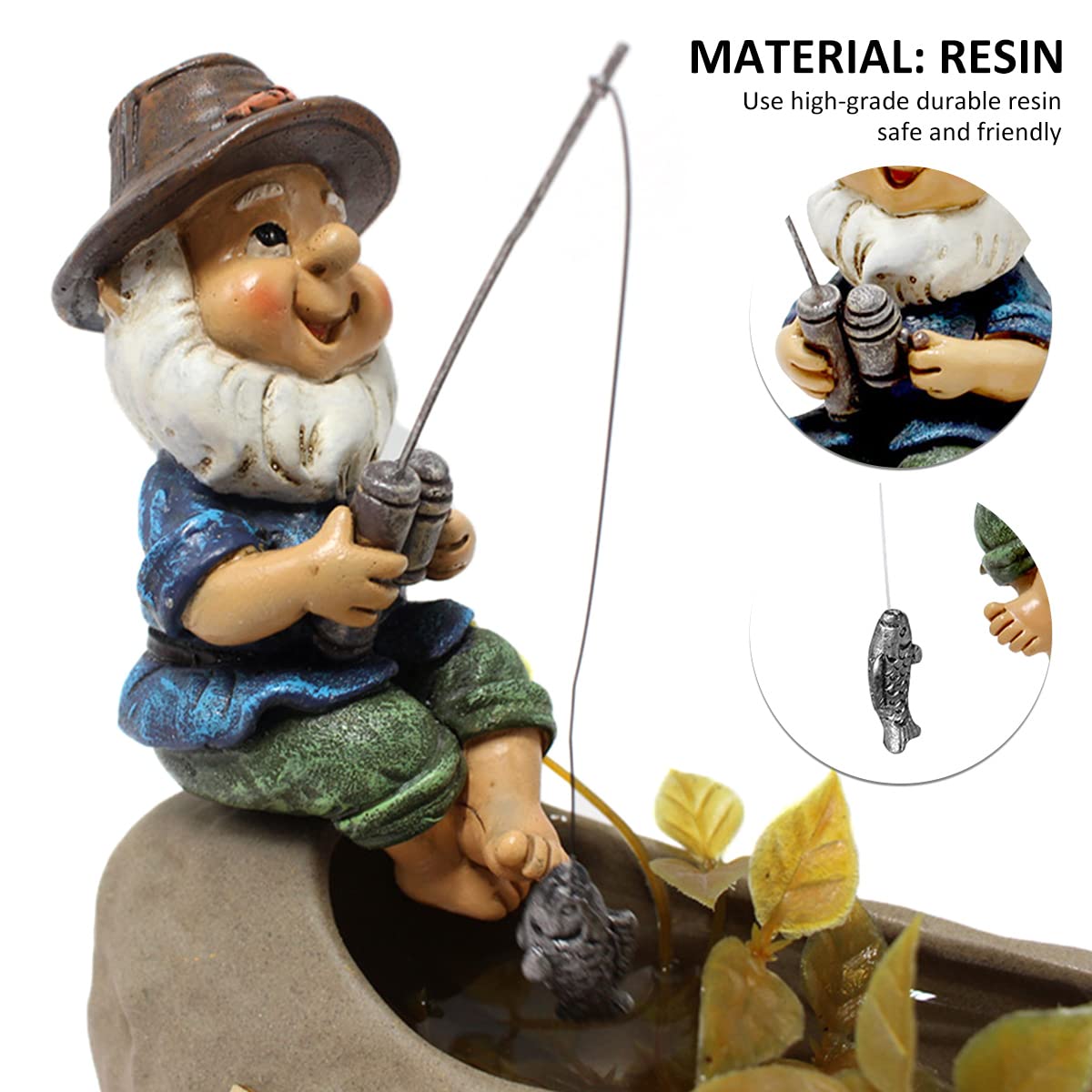 Caffney Fishing Gnome Garden Gnome Statue Naughty Gnome Garden Figurine Dwarf Sculpture Resin Ornament for Lawn Yard Balcony Porch Patio Home Indoor Outdoor Decorations
