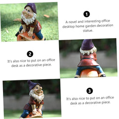 Happyyami Outdoor Garden Dwarf Statue Adorable Resin Figurine for Home Decor Desktop Lawn and Decoration Durable Eco-friendly Miniature Gnome Ornament