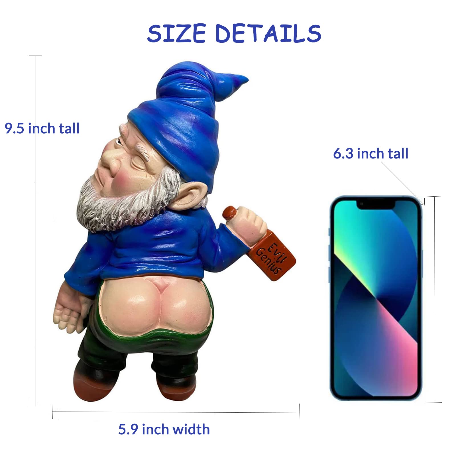 MINICAR 9.5'' Drunk Gnomes Statues Outdoor Decor, Funny Knome Sculptures Yard Decorations Lawn Patio Dwarf Ornament for Housewarming Mother's Father's Day Weird Garden Gift(Blue)