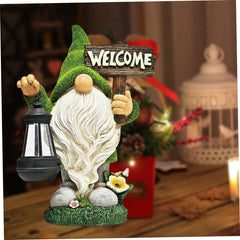Garden Gnome with Solar Light, Resin Funny Gnomes Sculptures Outdoor Yard Lawn Decor Lantern Solar Gnomes Garden Ornaments for Lawn Garden Decorations
