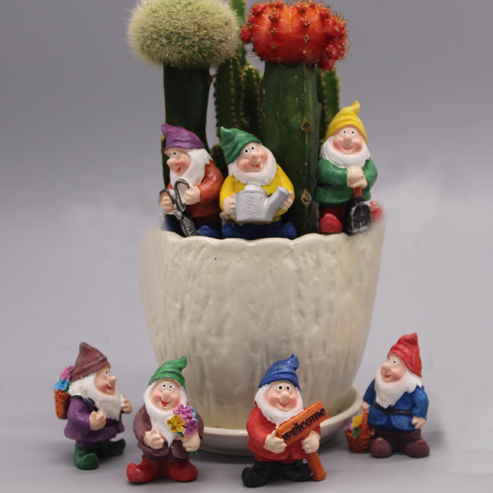 Mini Gnomes Set of 7 - Fairy Garden Accessories, Tiny Gnome Figurines for Miniature Fairy Garden Decor, Plant Pot Decorations