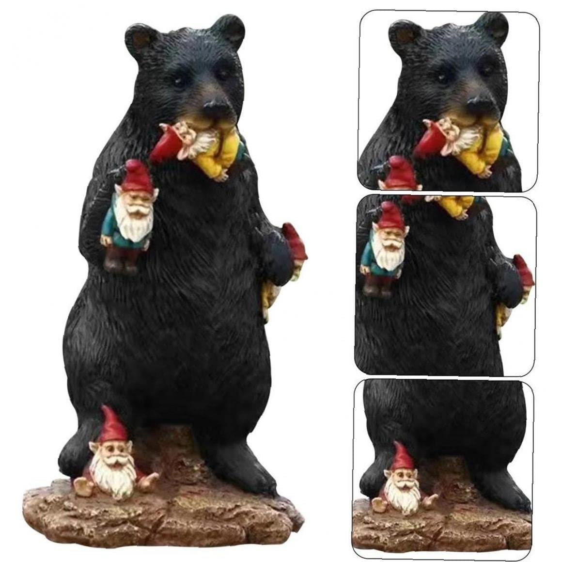 Froiny Black Bear Eating Gnomes Funny Statue Resin Ornaments Decoration Indoor Outdoor Garden Lawn Patio Outdoor Decorations