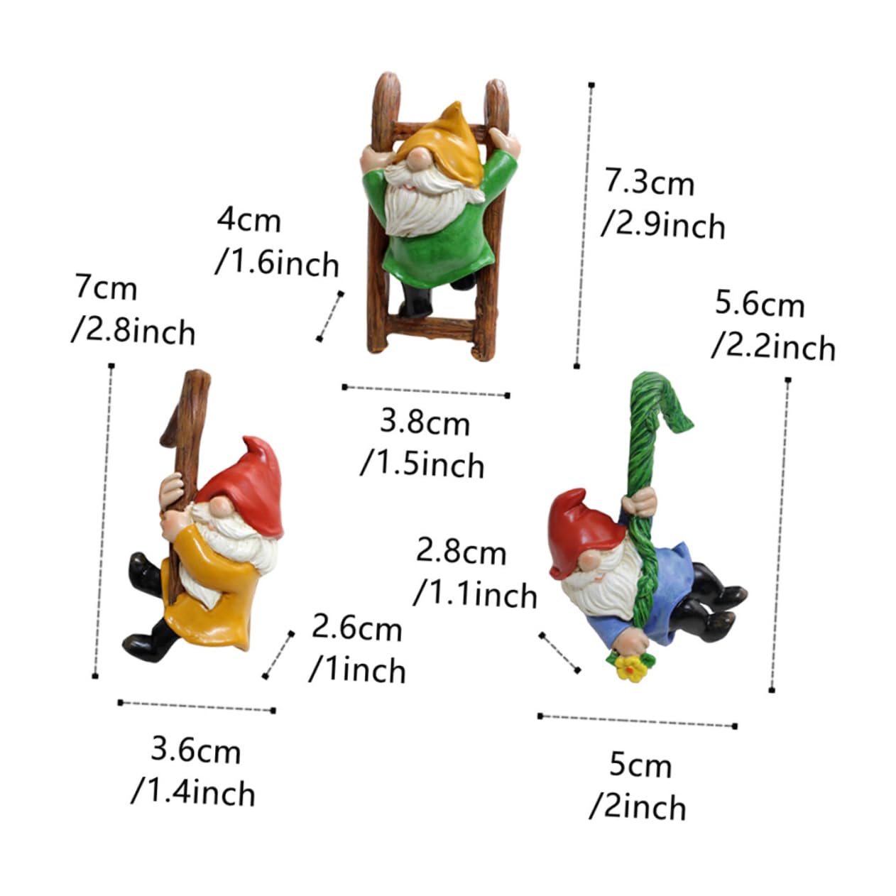 Happyyami 3pcs Garden Gnome Statue Set Outdoor Resin Dwarf Pendants Fairy Garden Decorations Tree Ornaments