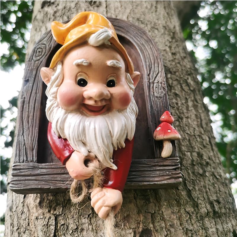 Enchanting Gnome Climbing Rope Face Hanging Ornament: Resin Dwarf Garden Sculpture, Outdoor Gardening Decor Craft. Add Unique Charm to Your Garden!