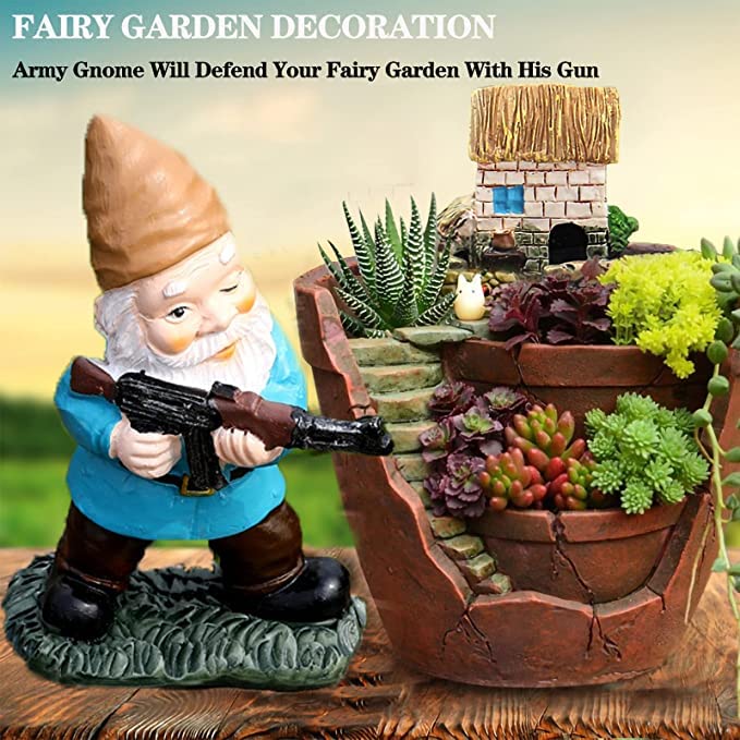 GAZETSZ Garden Gnomes, 4.5inch Gnome Statues, Military Gnome with Gun, Funny Army Gnomes Decorations for Yard, Indoor Outdoor Halloween Christmas Thanksgiving Gifts (Red+Yellow+Blue)