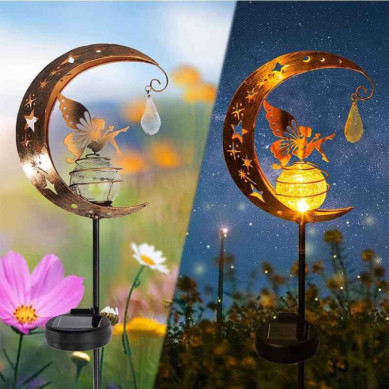 Tremdwoto Solar Lights Outdoor for Garden Gifts, Garden Ornaments Fairy Solar Lights, Moon Solar Lights Garden Stake Light Solar Powered LED Lights Decor for Patio,Balcony [Energy Class A++]