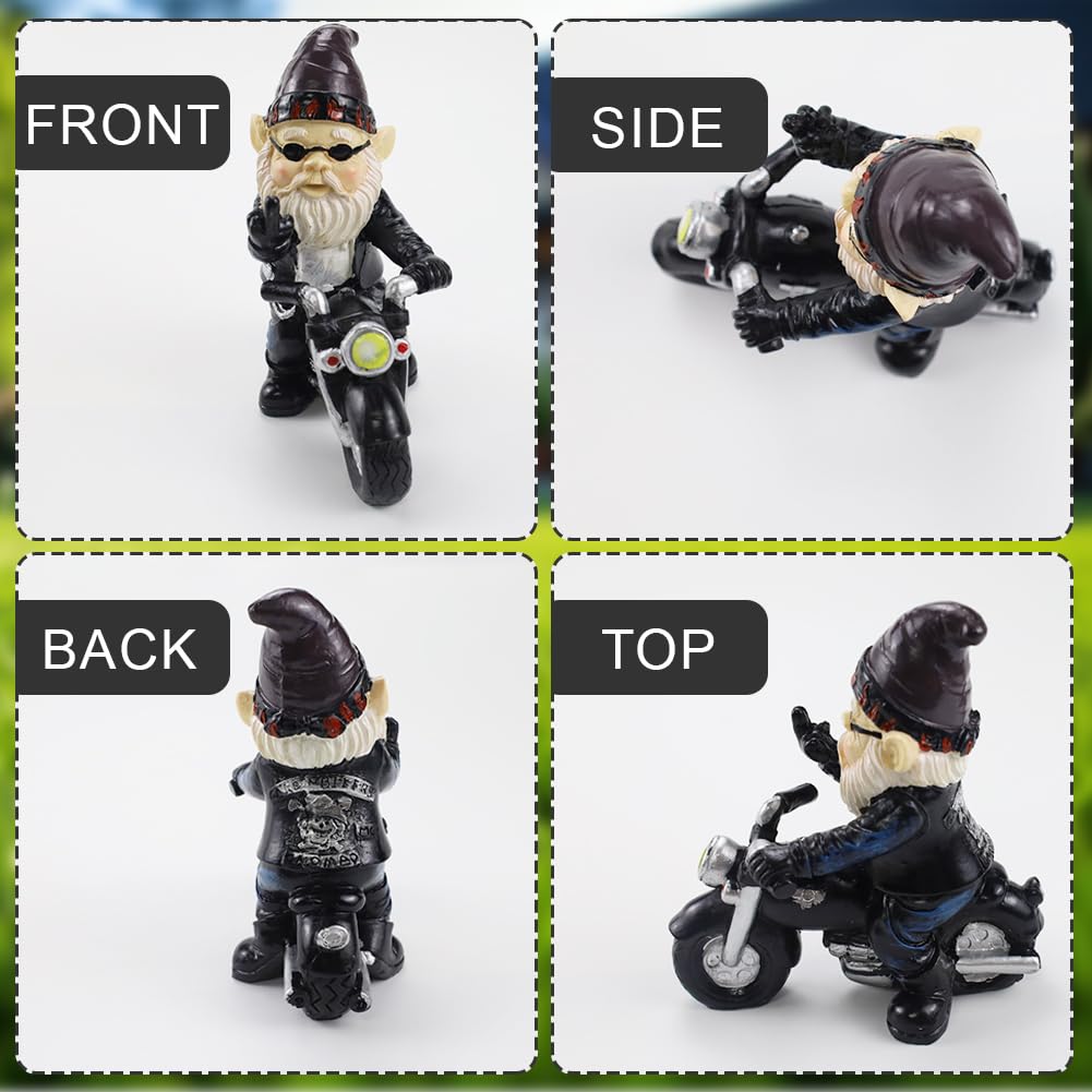 agctrler Biker Gnomes Garden Ornaments, 13 cm Funny Gnome Riding Motorcycle Outdoor Statues, Resin Dwarf Figurine Riding Motorcycle, Waterproof Gnome Figurine for Garden Yard Patio Lawn Decoration