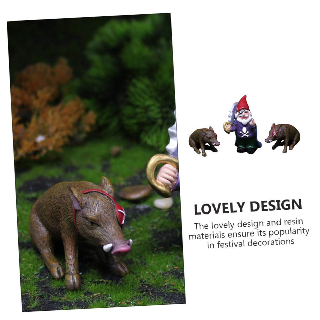 Happyyami 1set Creative Pirate Gnome Resin Figurine Pig Statues for Garden Decoration Unique Outdoor Ornament for Halloween and Holiday Decor