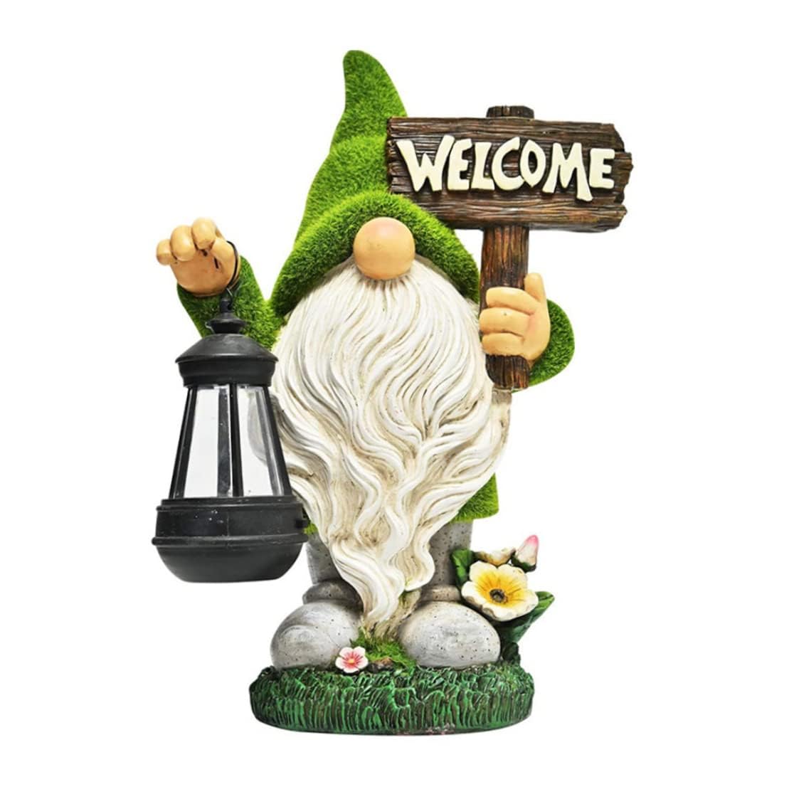 Garden Gnome with Solar Light, Resin Funny Gnomes Sculptures Outdoor Yard Lawn Decor Lantern Solar Gnomes Garden Ornaments for Lawn Garden Decorations