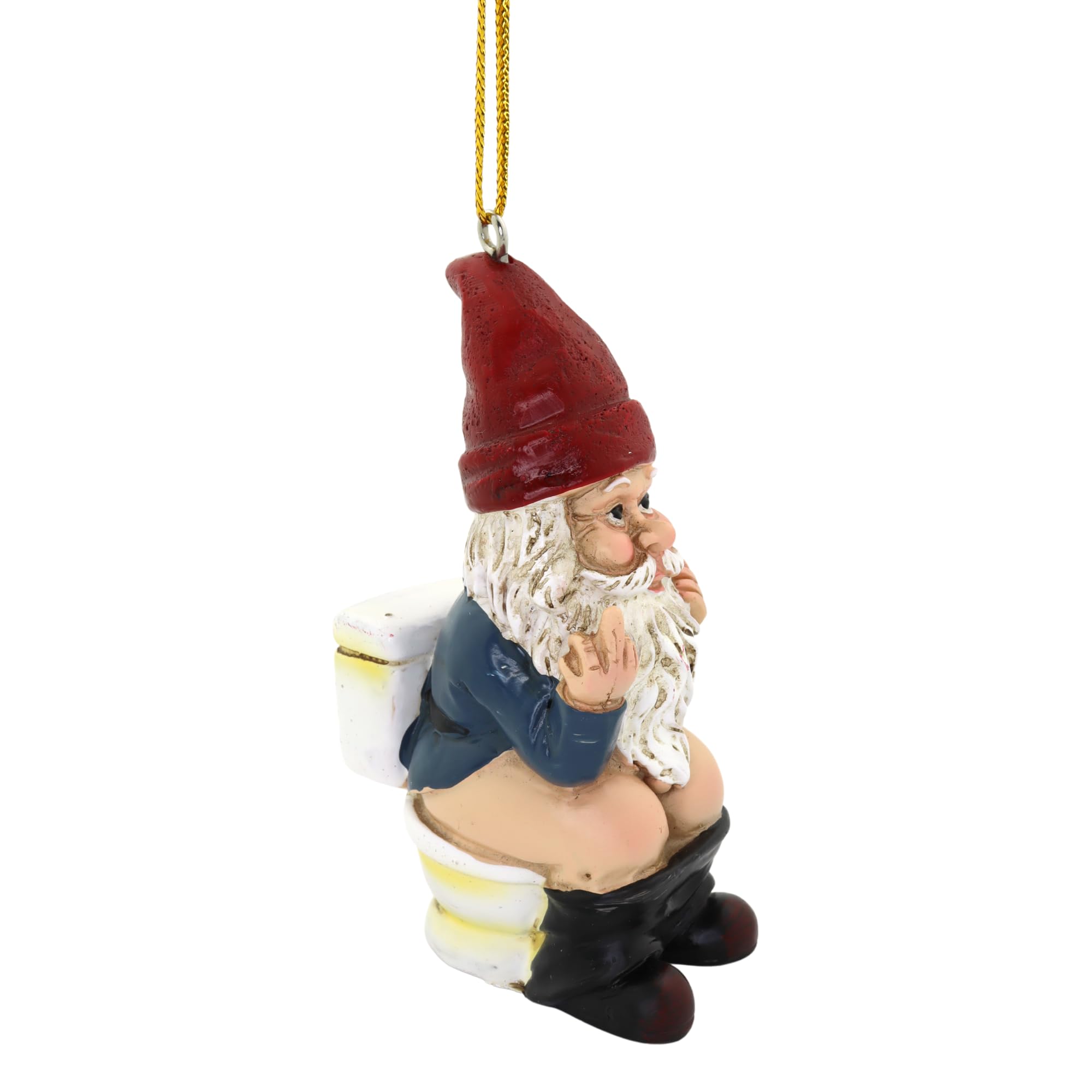 Funny Gnome Christmas Ornament, Inappropriate Hanging Decor for Tree, White Elephant Gift for Adults, 1.75 x 1.2 x 3.3 (Gnome on Toilet)