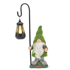 HDNICEZM Flocked Garden Gnome Statue, Large Outdoor Gnome with Solar Lights, Funny Garden Figurines for Outdoor Home Yard Decor (15.8 Inch Tall)