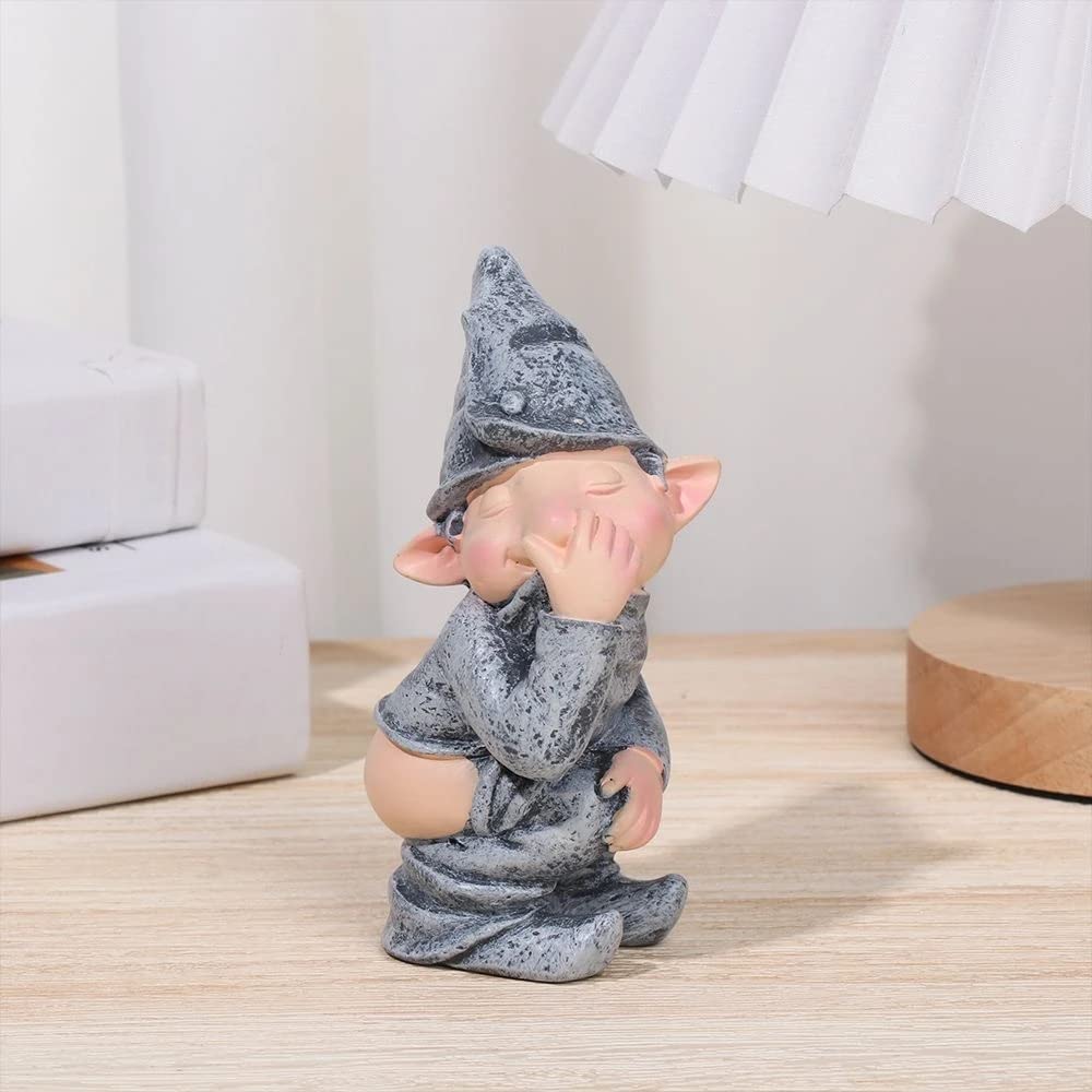 MOOCOCO Naughty Funny Outdoor Pooping Gnome Statue,Garden Figures Figurines, Dwarf Decoration Garden Sculptures and Statues, Miniature Mold for Courtyard Lawn Yard-Grey