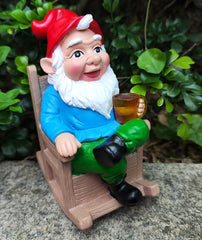 TB TIBAG Funny Garden Gnome Statues Solar Light Gnome Outdoor Decoration Ornaments, Garden Elf Statues Old Gnome Sitting in A Rocking Chair Drinking Coffee, Gnome Firurines Gifts for Women Mom Dad
