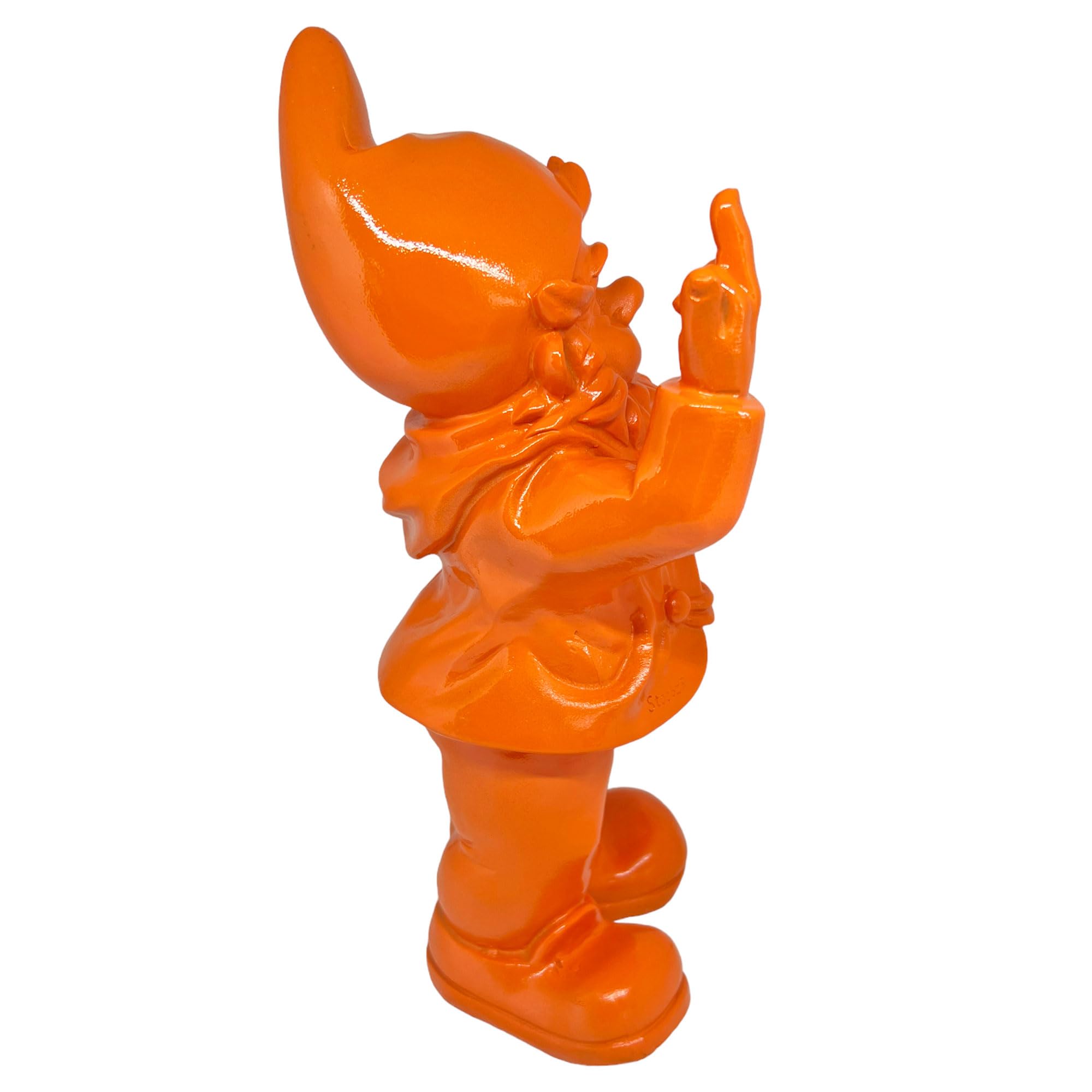 Stone-Lite Figurine - garden gnome giving the finger - 30cm - orange - funny present