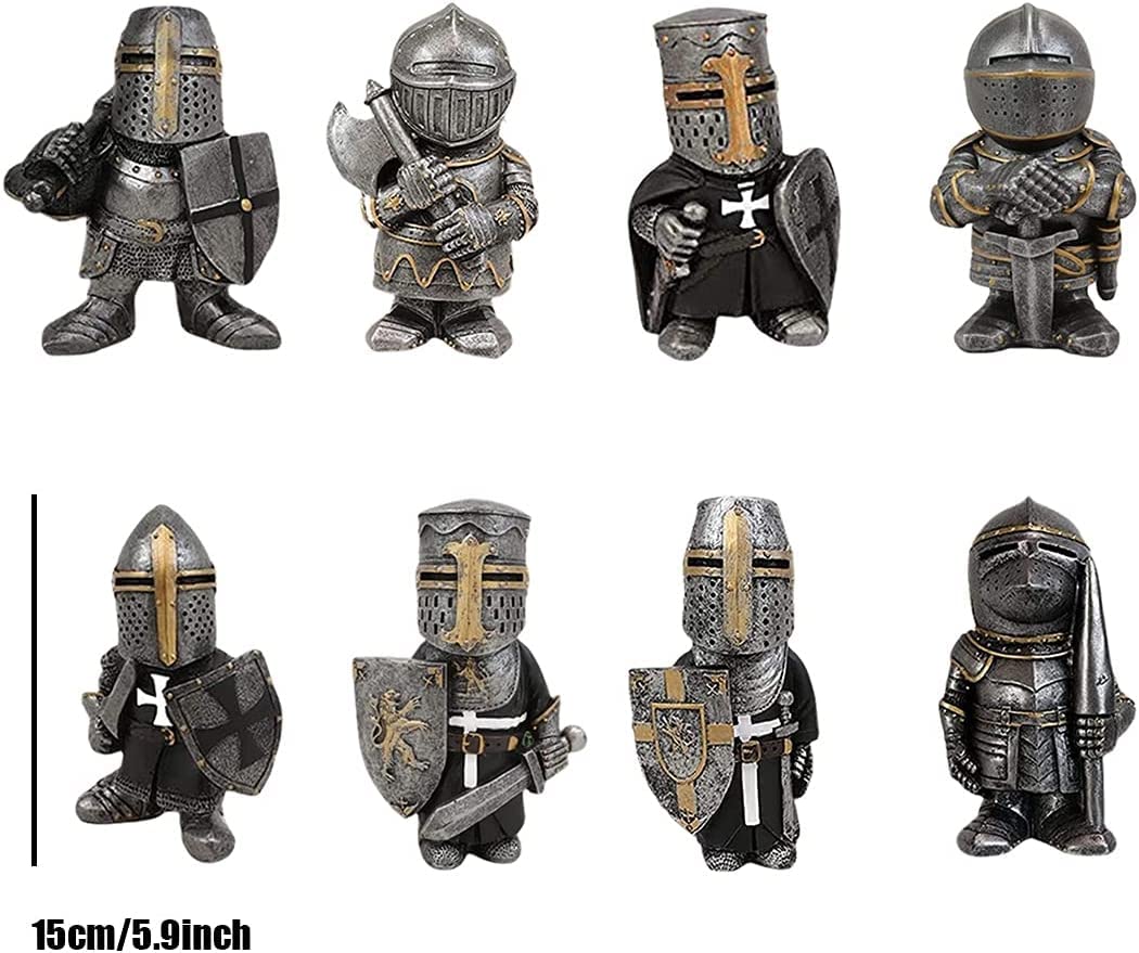 Knight Gnomes Guard Garden Statues 2021 Christmas Guardians Gnomes, Renaissance Medieval Cross Templar Crusader Figurine, Armor Miniature European Knights Sculpture for Yard Lawn Art Decor (8 pcs)
