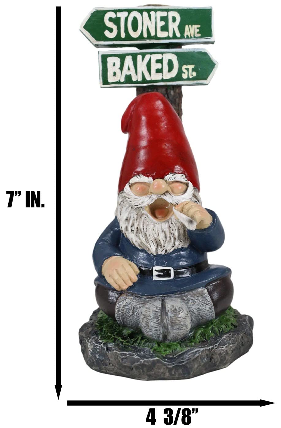 Ebros Gift Whimsical Carefree Gypsy Life Mr Gnome Dwarf Stoner Smoking Rolled Stash Sitting by Crossroads Stoner Ave and Baked St Figurine Fantasy Gnomes Fairy Garden Home Decor