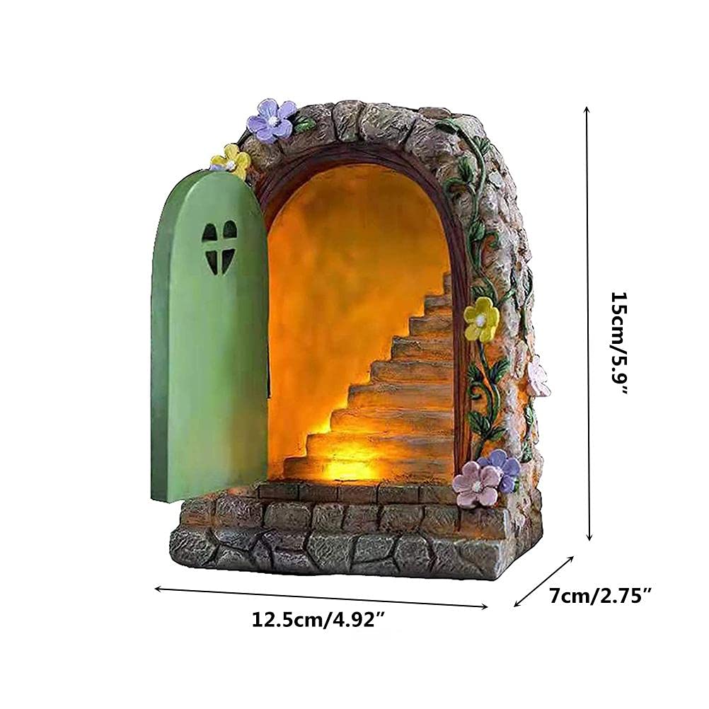 Srliya Solar Light Fairy Garden Miniature Door Sculpture Resin Statue (11 Black [8 Lights]), Srliyawbm5tsnrfq-79