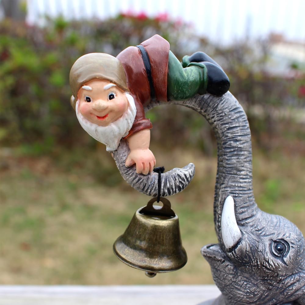 Meyas Garden Statues Garden Sculptures Garden Decoration Figures Desktop Ornament Figures Statues Elves Elephant Landscape Sculpture Decoration Gnome Elephant Bell Resin Statues Yard Balcony