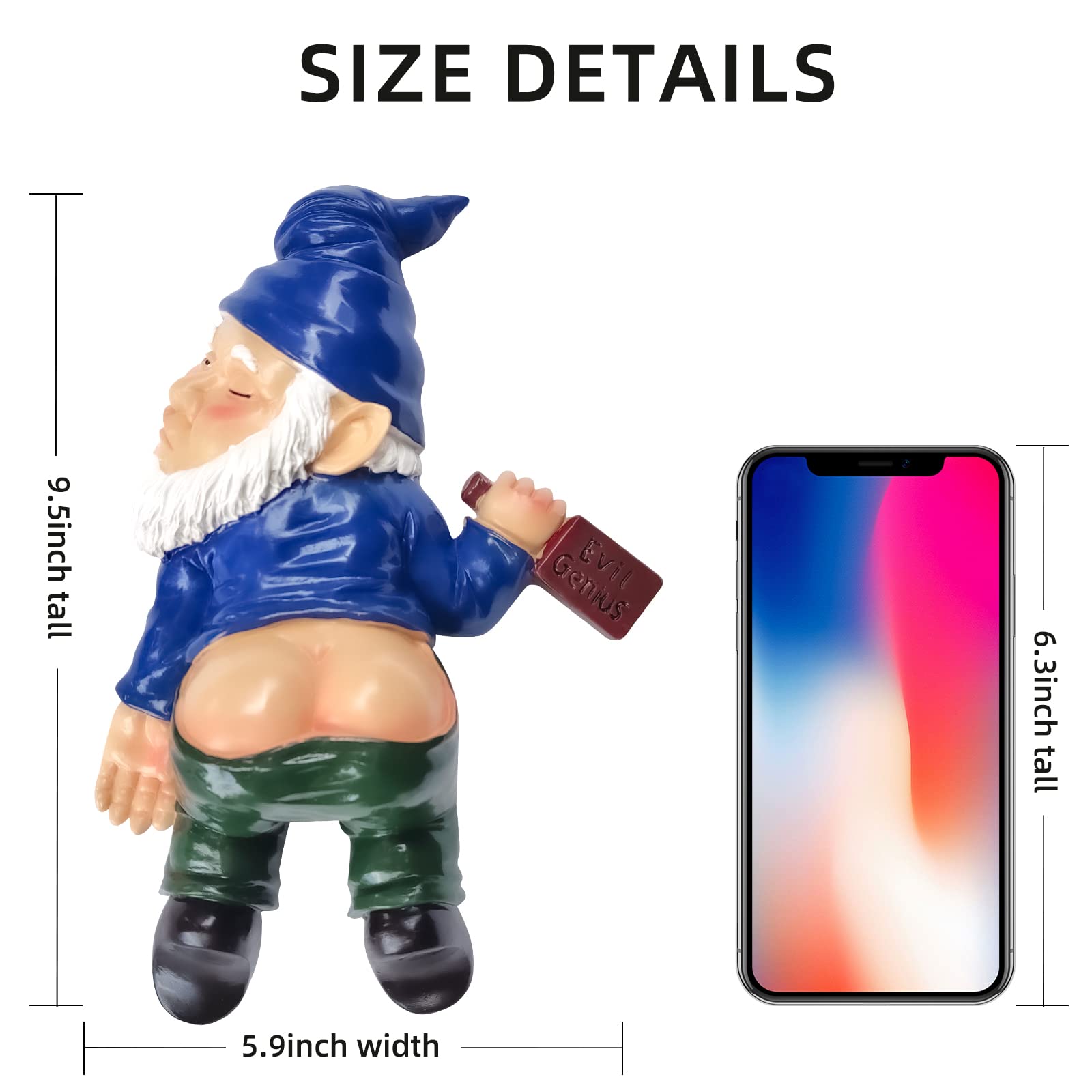 RizzRosa 9.5'' Funny Garden Gnome Outdoor Decor - Large Naughty Gnomes Statues, Resin Gnomes Sculptures for Yard Patio Home Lawn Outside Decorations Ornament Housewarming Gifts, Blue